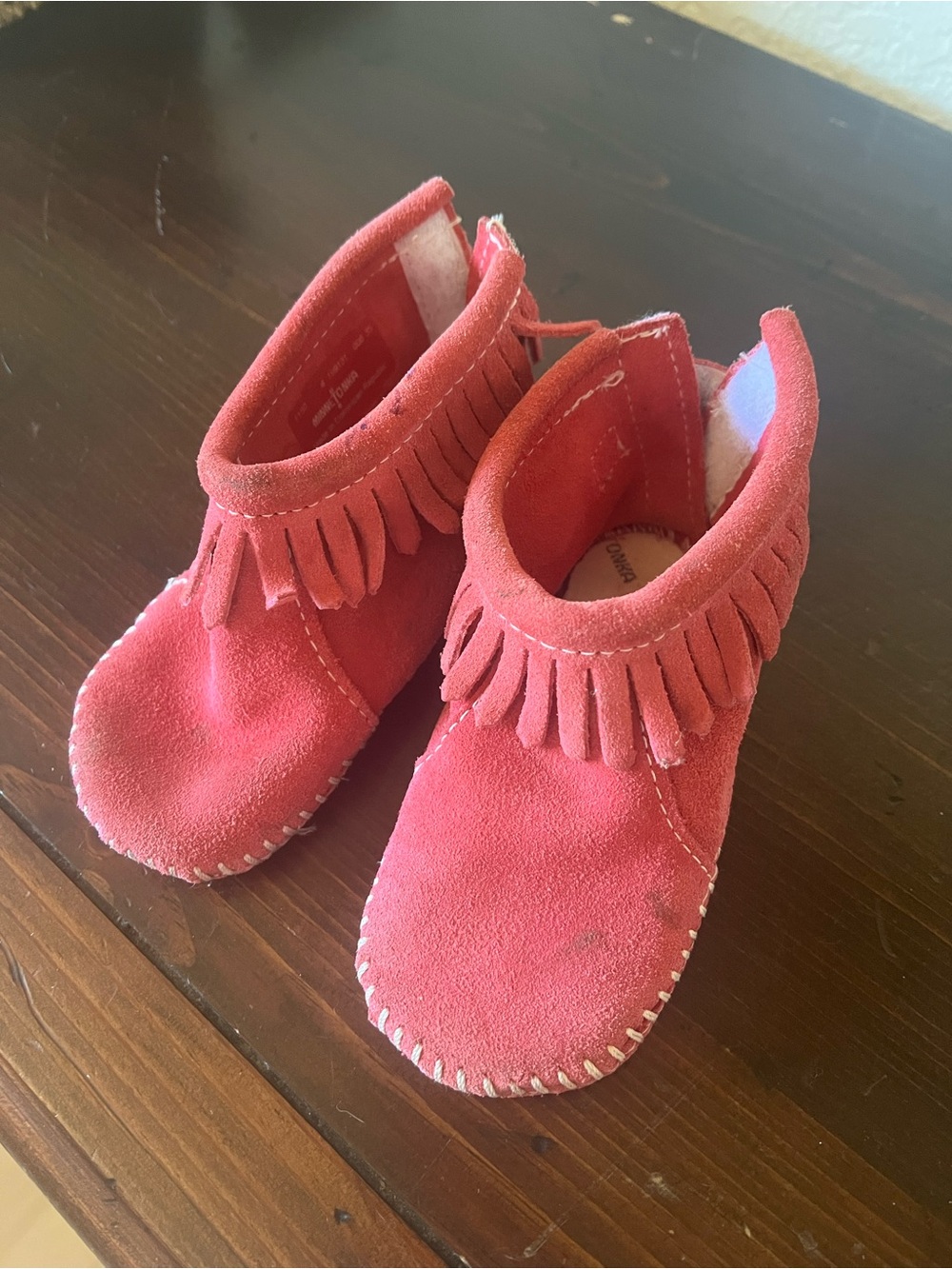 Minnetonka Coral Suede Fringe Moccasins for Kids